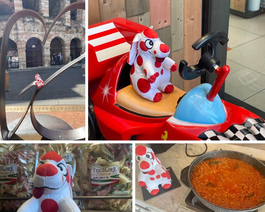 Photo collage of Pimpa's trip in Verona